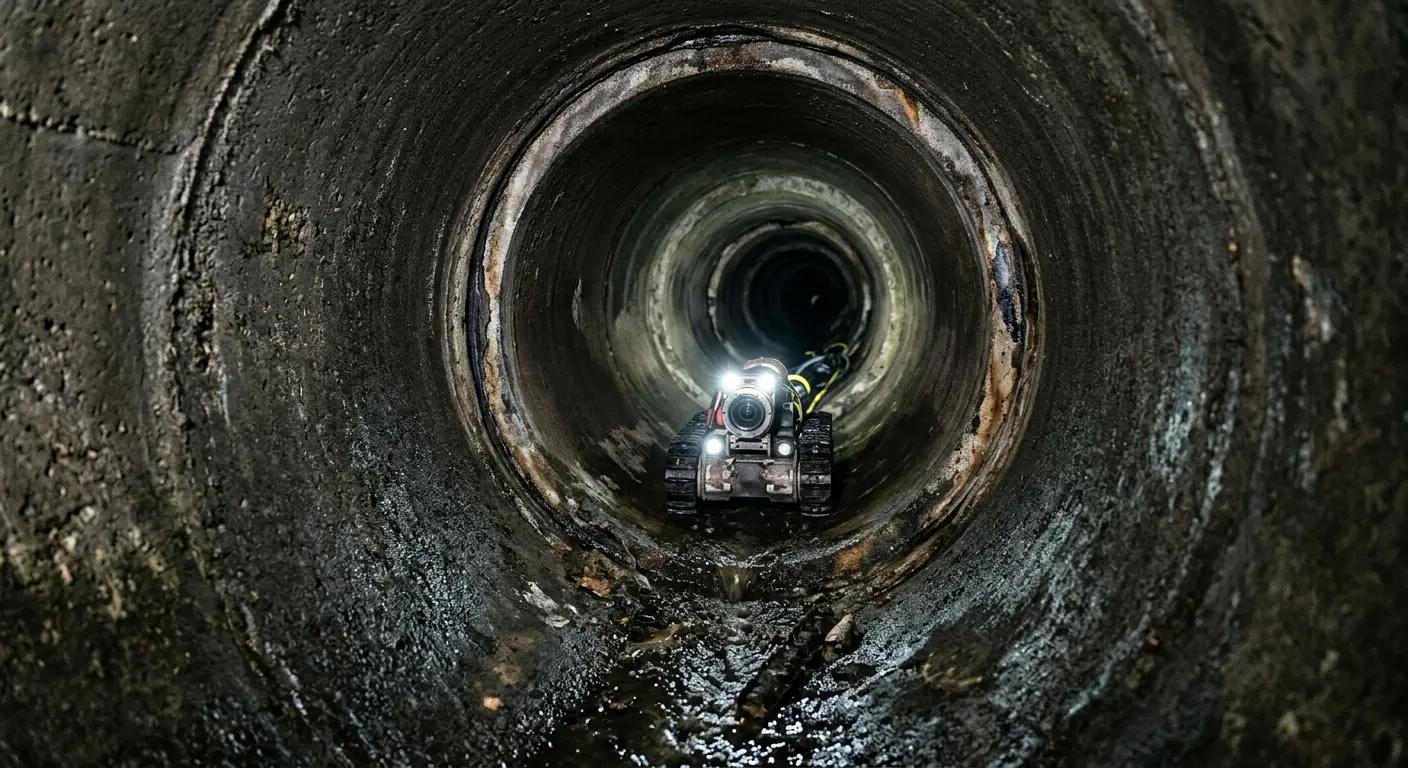 Robotic sewer camera inspecting pipe interior for Sewer Line Repair in Medina